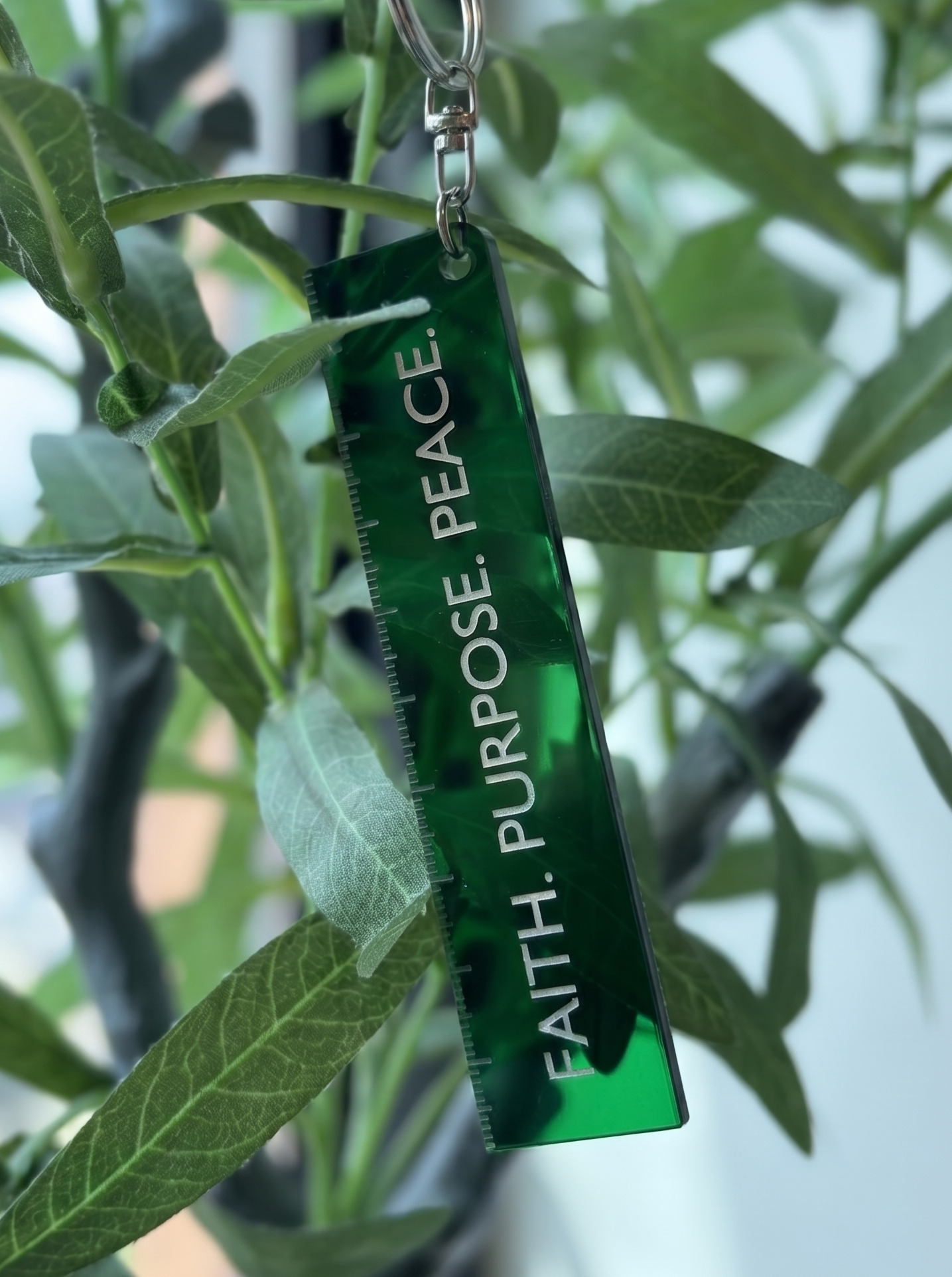 Faith Purpose Peace Gantungan Kunci Islami Penggaris 10cm Bahan Akrilik Transparan Hijau
