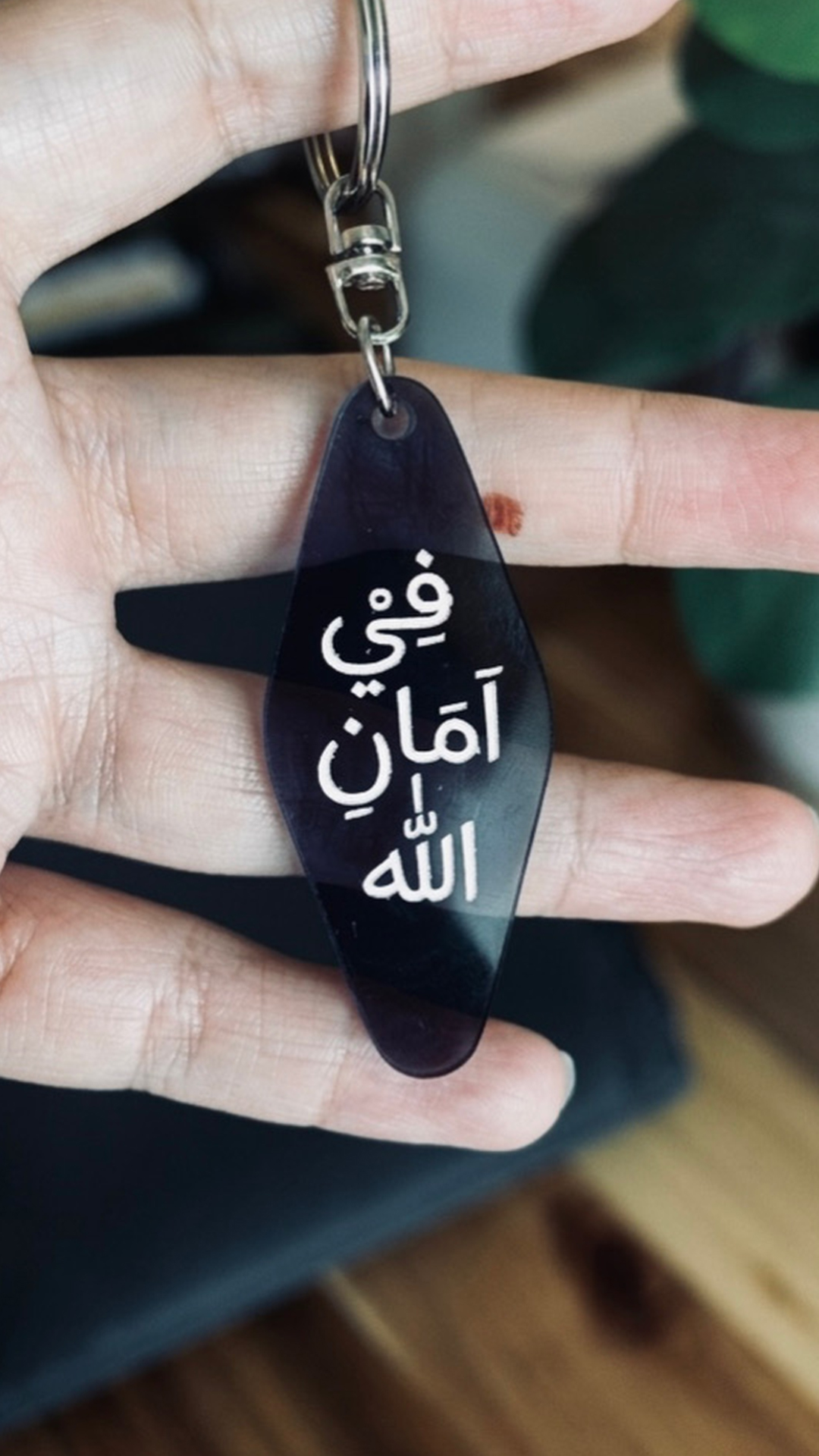 Fii Amanillah Gantungan Kunci Islami Belah Ketupat Bahan Akrilik Transparan Abu