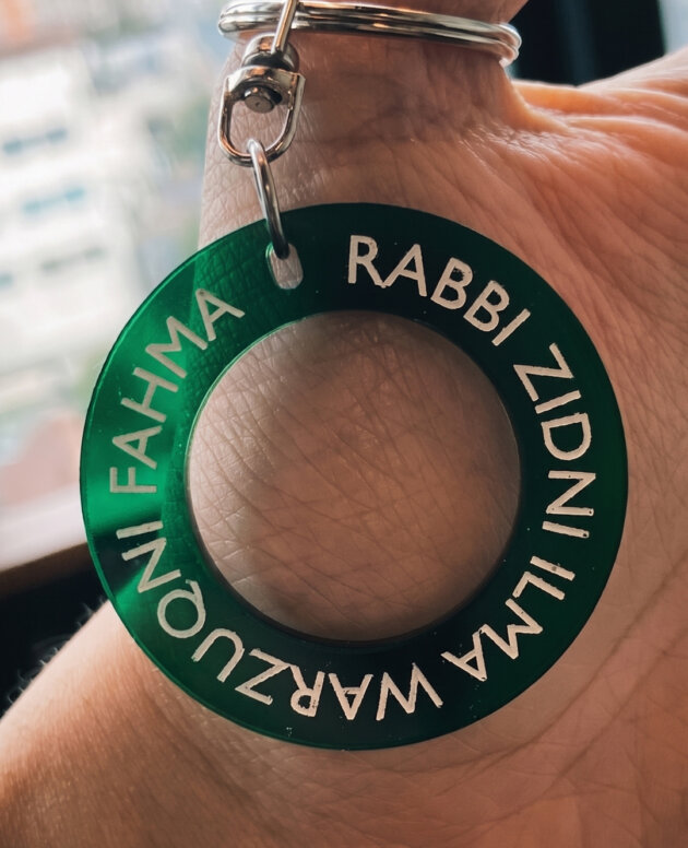 Robbi Zidni Ilma Warzuqni Fahma Gantungan Kunci Islami Lingkaran Akrilik Transparan Hijau