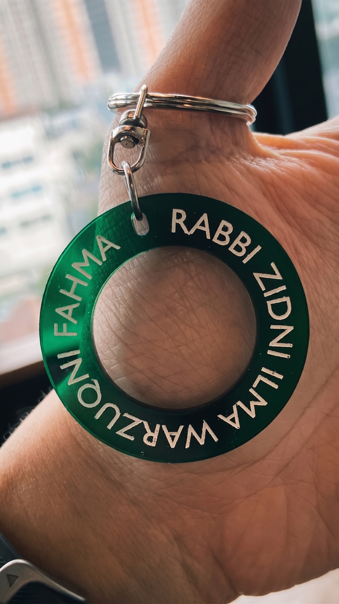 Robbi Zidni Ilma Warzuqni Fahma Gantungan Kunci Islami Lingkaran Akrilik Transparan Hijau