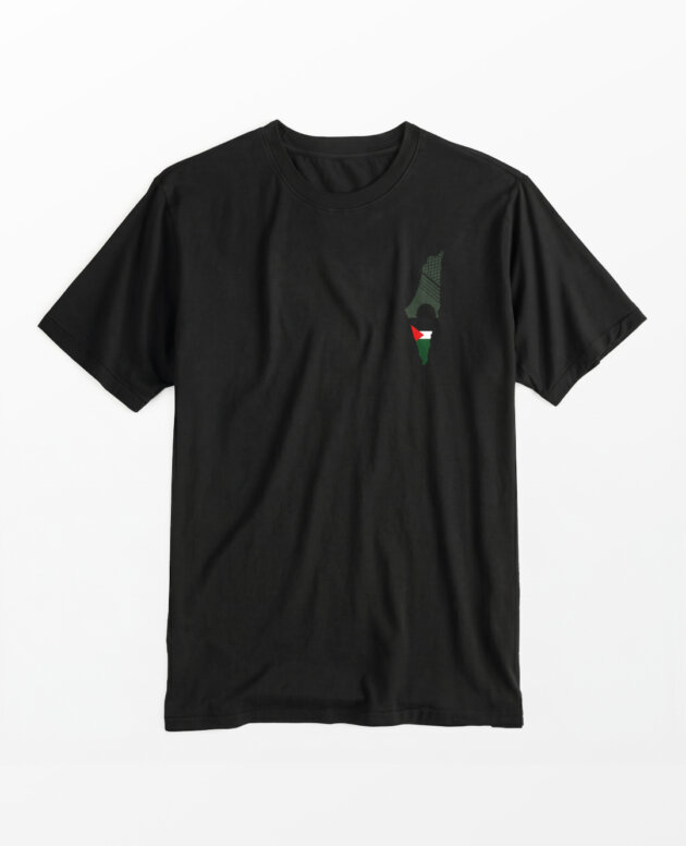 Ilustrasi Peta Palestina di Dada Regular Fit T-shirt Islami Hitam