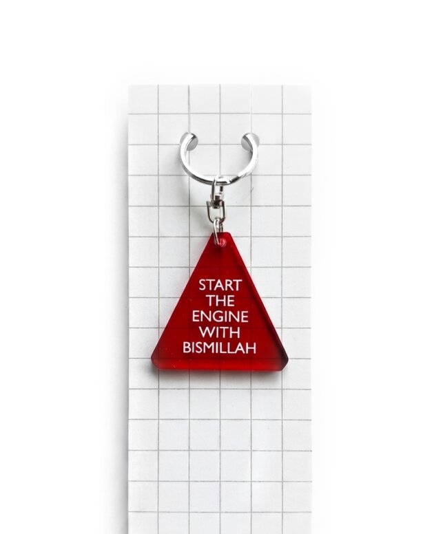 Start The Engine with Bismillah Gantungan Kunci Islami Segitiga Bahan Akrilik Transparan