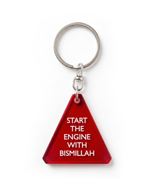 Start The Engine with Bismillah Gantungan Kunci Islami Segitiga Bahan Akrilik Transparan