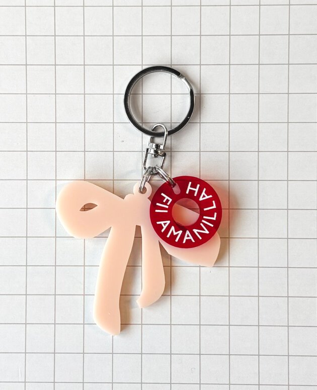 Fii Amanillah Gantungan Kunci Charm Keychain Islami Pita dan Bulat Bahan Akrilik Transparan